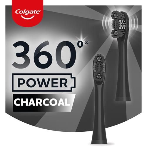 Colgate 360 Power Charcoal Replacement Toothbrush Heads, Works With Any 360 Battery Toothbrush, Features Soft Bristles And A Rubber Polisher On Each Replacement Head, 2 Pack