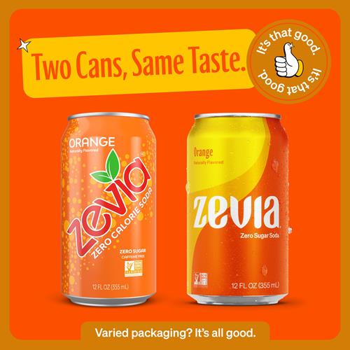 Zevia Zero Sugar Soda, Orange, 12 Ounce Cans (Pack Of 12)