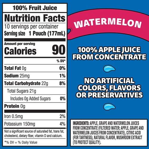 Capri Sun Watermelon Flavored 100% Juice Blend From Concentrate With Added Ingredients And Other Natural Flavor 10 Ct Box, 6 Fl Oz Pouches