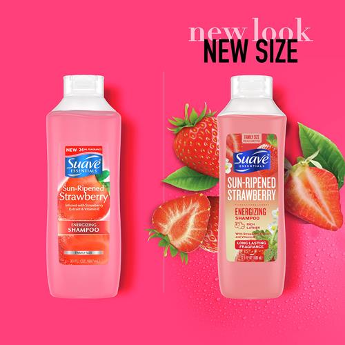 Suave Essentials Energizing Shampoo, Infused With Strawberry Extract And Vitamin E, Strawberry Hair Shampoo With A Long Lasting Fragrance 22.5 Oz