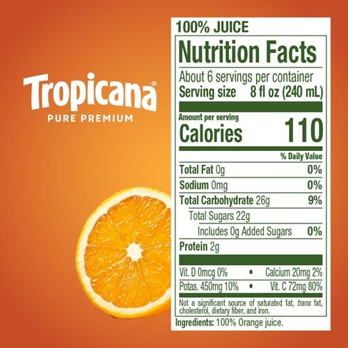 Tropicana Pure Premium 100% Orange Juice Original, No Pulp, No Sugar Added, 46 Fl Oz Bottle