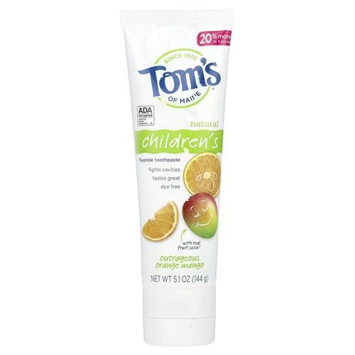 Toms Of Maine Natural Kids Fluoride Toothpaste, Outrageous Orange Mango, 5.1 Oz.