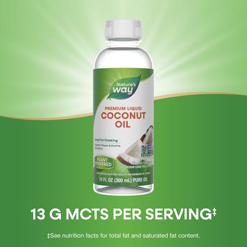 Natures Way Liquid Coconut Oil, Superior Flavor And Aroma, Hexane Free, Stays Liquid, Non-Gmo Project Verified, 10 Fl Oz (Packaging May Vary)
