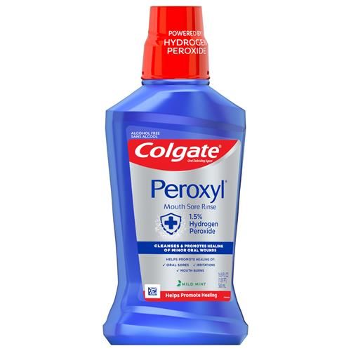 Colgate Peroxyl Antiseptic Mouthwash And Mouth Sore Rinse, 1.5% Hydrogen Peroxide, Mild Mint - 500Ml, 16.9 Fluid Ounces