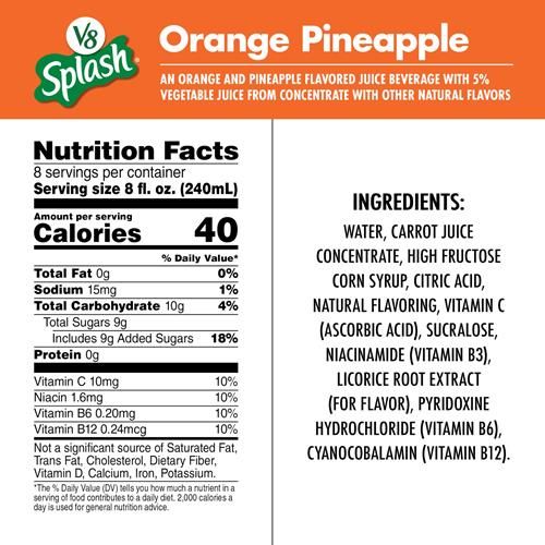 V8 Splash Orange Pineapple Flavored Juice Beverage, 64 Fl Oz Bottle