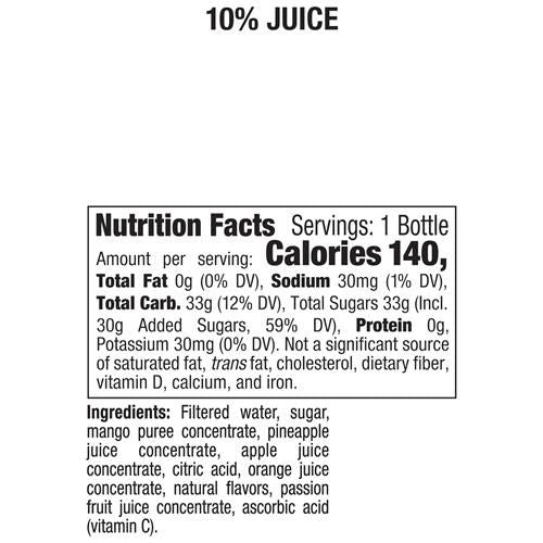 Tropicana Refreshers Pineapple Mango Juice Drink, With Real Fruit Juice, 11 Fl Oz Bottle