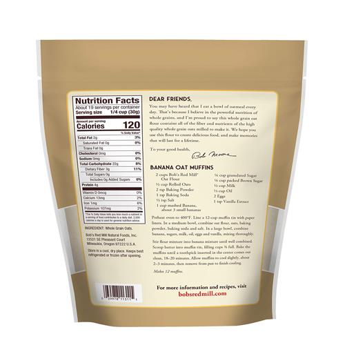 Bobs Red Mill Whole Grain Oat Flour, 20Oz (Pack Of 1) - Whole Grain, Vegan, Kosher