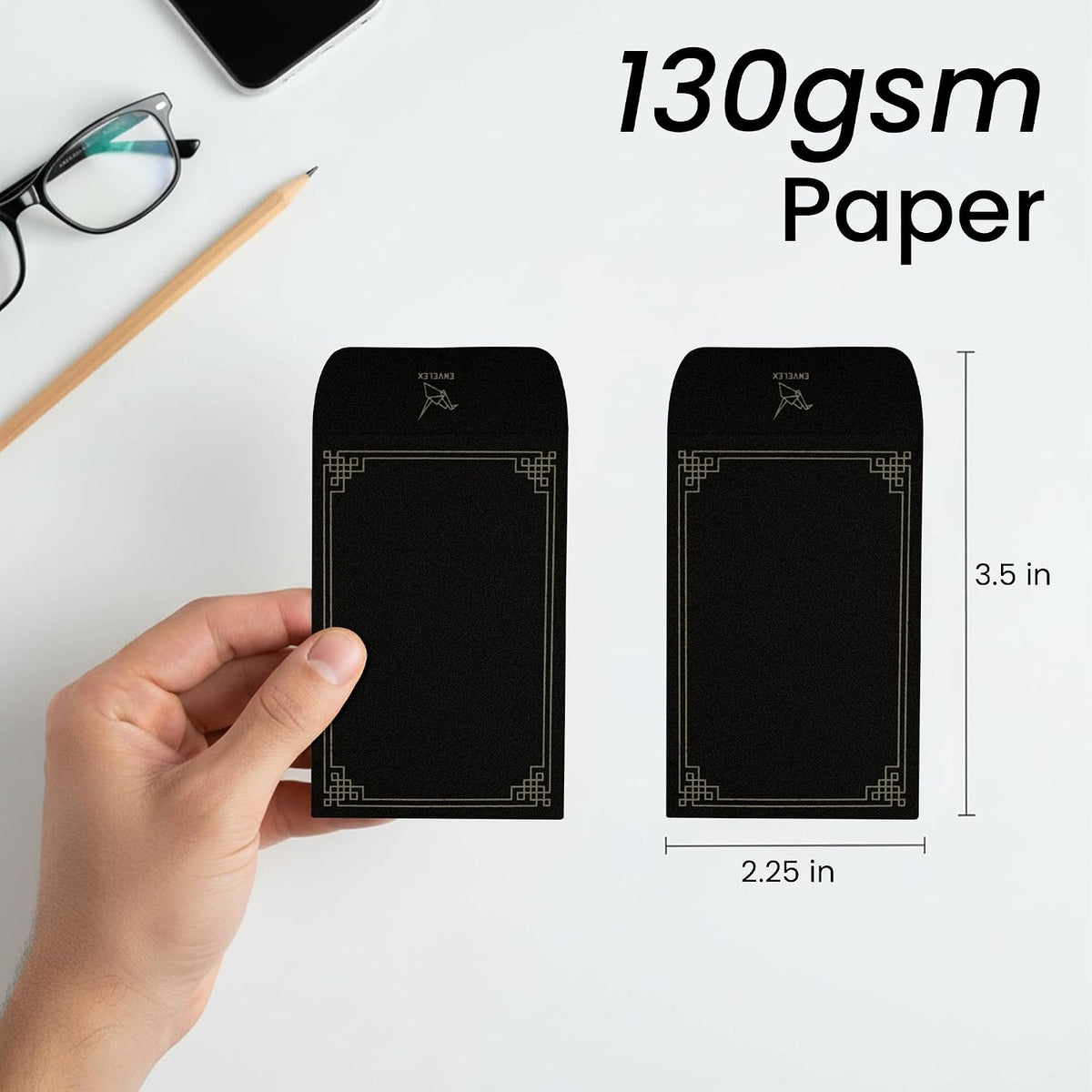 100 Pack #1 Black Small Coin Envelopes, 2¼"X3½" Paper | 130 GSM Paper, Gummed Flap, Seed Packets, Cash, Keys, Small Parts Storage, Mini Envelopes