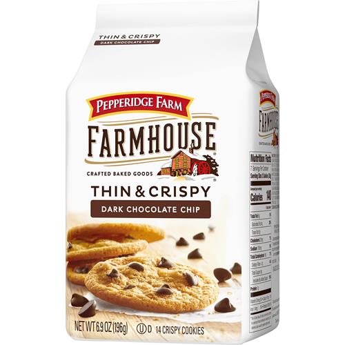 Pepperidge Farm Farmhouse Thin And Crispy Dark Chocolate Chip Cookies, 6.9 Oz Bag (14 Cookies)