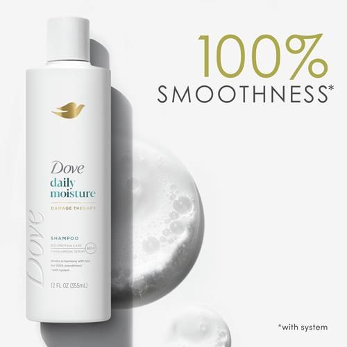 Dove Damage Therapy Shampoo Daily Moisture For Dry Hair With Bio-Protein Care Technology And Hyaluronic Serum 12 Fl Oz