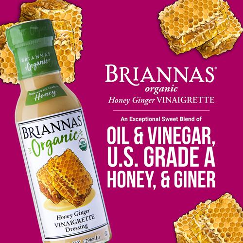Briannas - Organic Honey Ginger Vinaigrette Dressing - Certified Kosher & Organic Salad Dressing Made With Premium Ingredients - 10 Oz. Bottle