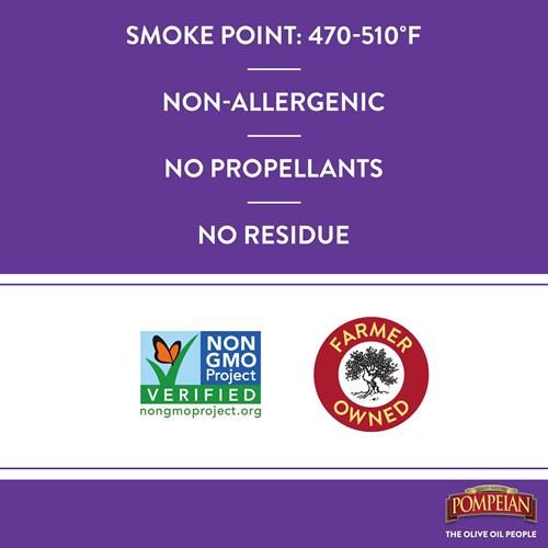 Pompeian 100% Avocado Oil Cooking Spray, Mildly Nutty Flavor, Perfect For High-Heat Cooking, Roasting And Stir-Frying, Naturally Gluten Free, Non-Allergenic, Non-Gmo, No Propellant, 5 Fl. Oz. - P