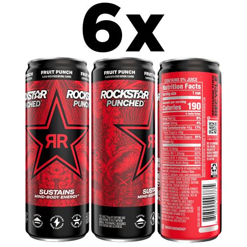 Rockstar Punched Energy Drink, Fruit Punch, 12 Fl Oz Cans (6 Pack)