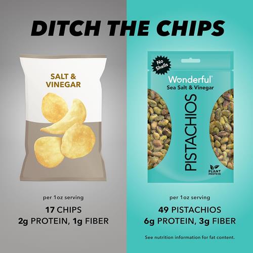 Wonderful Pistachios No Shells, Sea Salt & Vinegar Flavored Nuts, 11 Ounce Resealable Bag, Protein Snacks, Gluten Free, Salty Snacks
