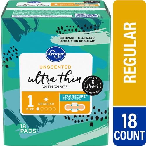 Kroger Ultra Thin Pads with Wings Regular Size 1 Unscented 18 count