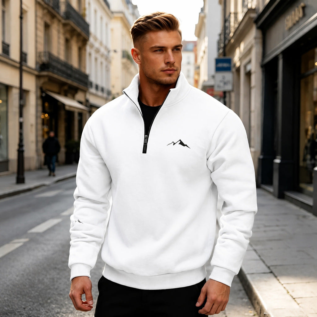 Mid-length Loose-fit Zip-up Casual Hoodie With A Stand-up Collar And Hood
