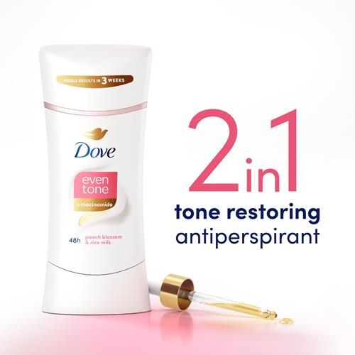 Dove Even Tone Antiperspirant Deodorant Stick Peach Blossom & Rice Milk 2.6 Oz