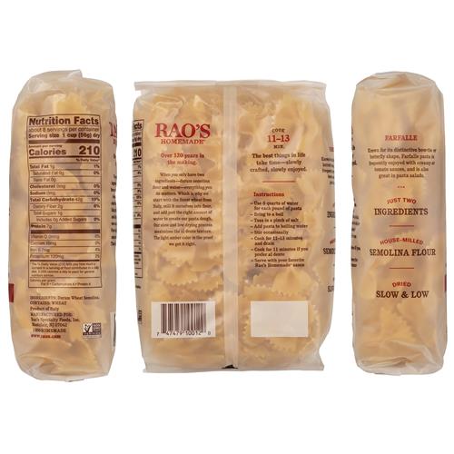 Raos Homemade Farfalle Pasta, 16Oz, Traditionally Crafted, Premium Quality, From Durum Semolina Flour, Traditional Bronze Die Cut, Imported From Italy