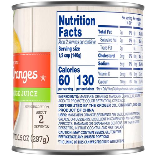 Kroger Canned Mandarin Oranges in Juice 10.5 oz