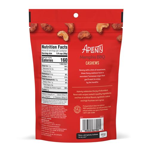 Aplenty Memphis Bbq Cashews, 8 Oz