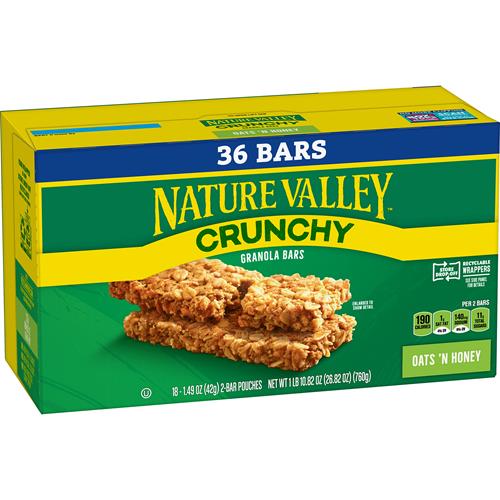 Nature Valley Crunchy Granola Bars, Oats N Honey, 36 Bars, 26.82 Oz (18 Pouches)