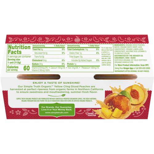 Simple Truth Organic Yellow Cling Diced Peach Cups in 100% Juice 4 ct / 4 oz
