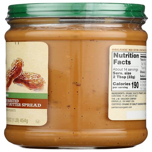 Santa Cruz Organic Organic No Stir Dark Roast Crunchy Peanut Butter Spread, 16 Oz