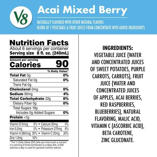 V8 Acai Mixed Berry 100% Fruit And Vegetable Juice, 46 Fl Oz Bottle