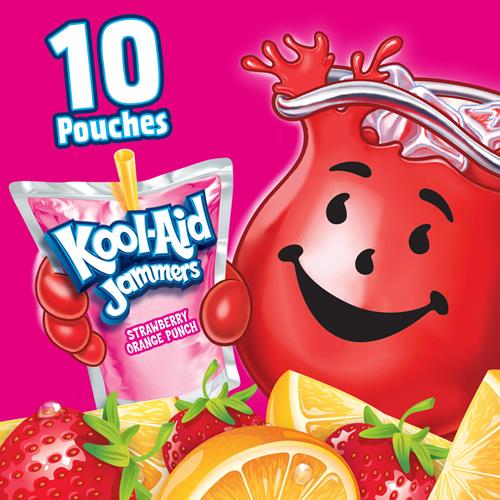 Kool-Aid Jammers Sharkleberry Fin Strawberry Orange Punch Flavored 0% Juice Drink, 10 Ct Box, 6 Fl Oz Pouches