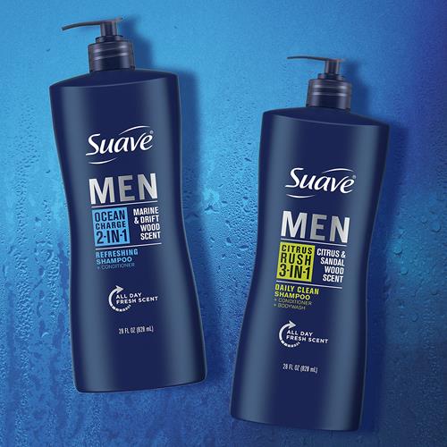 Suave Men 3-In-1 Shampoo Conditioner Body Wash Citrus Rush For Gentle Cleansing And Conditioning Mens Shampoo 3 In 1 Formula With Keratin And Glycerin 28 Oz
