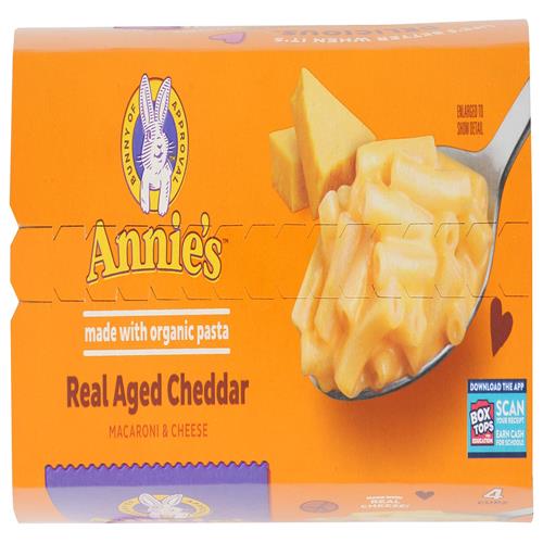 Annies Homegrown, Mac Cheese Real Aged Cheddar 4 Pack, 8.04 Ounce