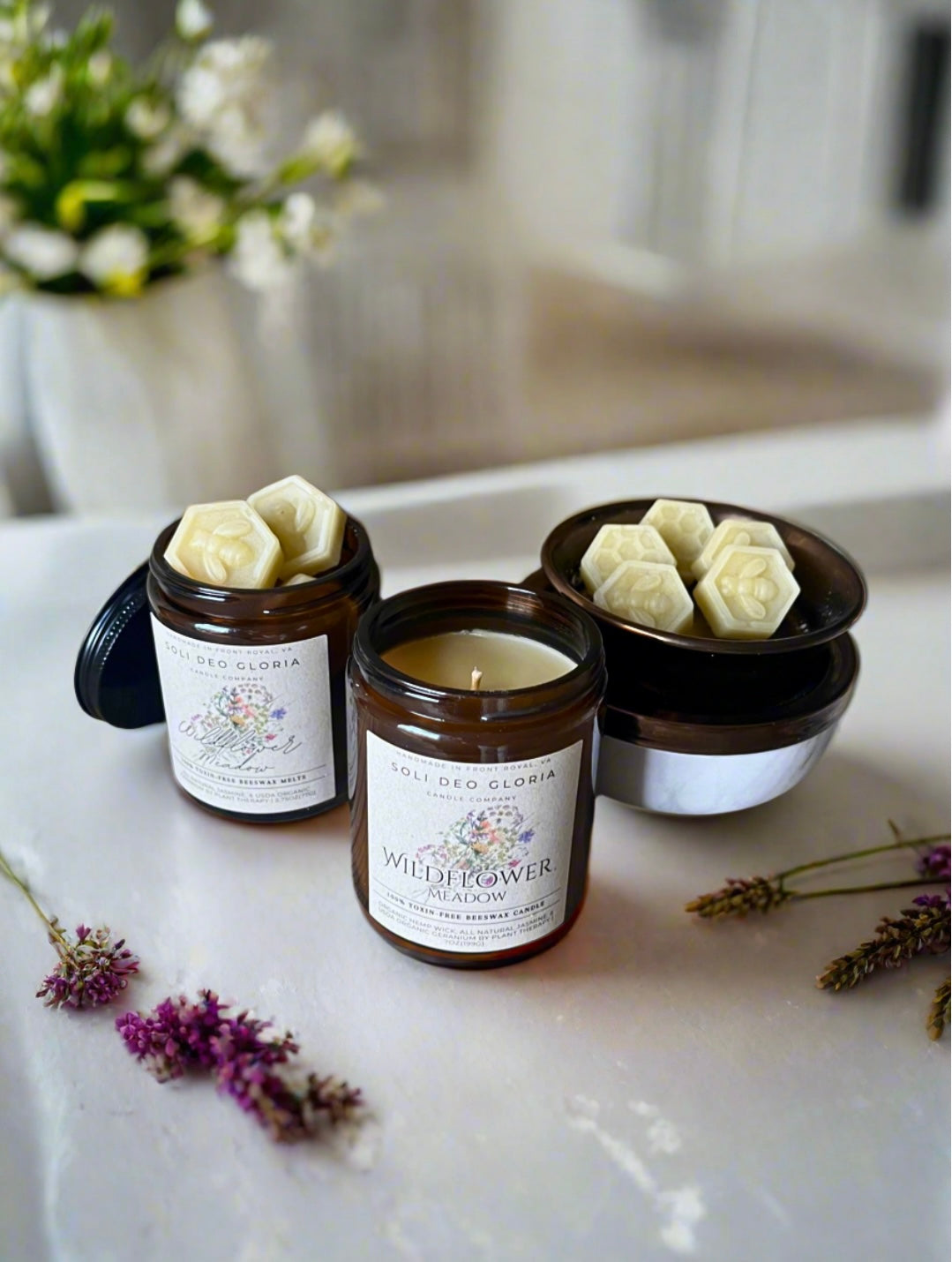 Wildflower Meadow | Floral Beeswax Candle with Organic Essential Oils