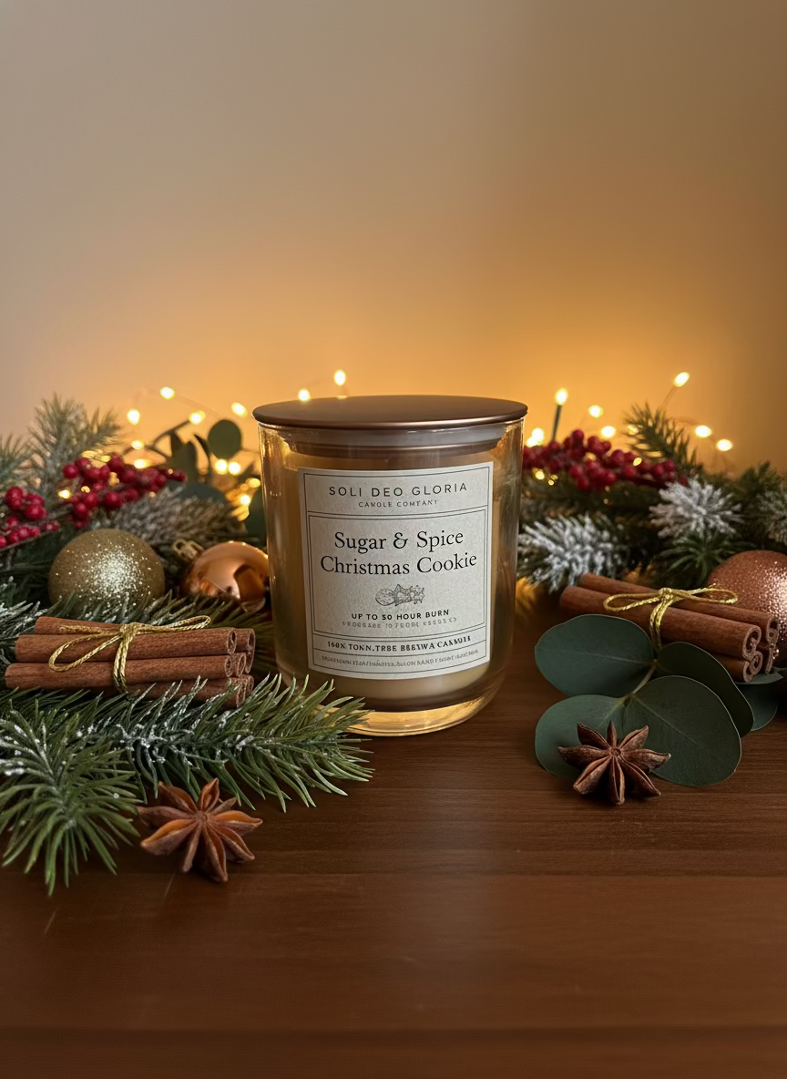 Sugar & Spice Beeswax Candle | Cozy Holiday Cookie Scent | Organic Essential Oil & Extract Infused