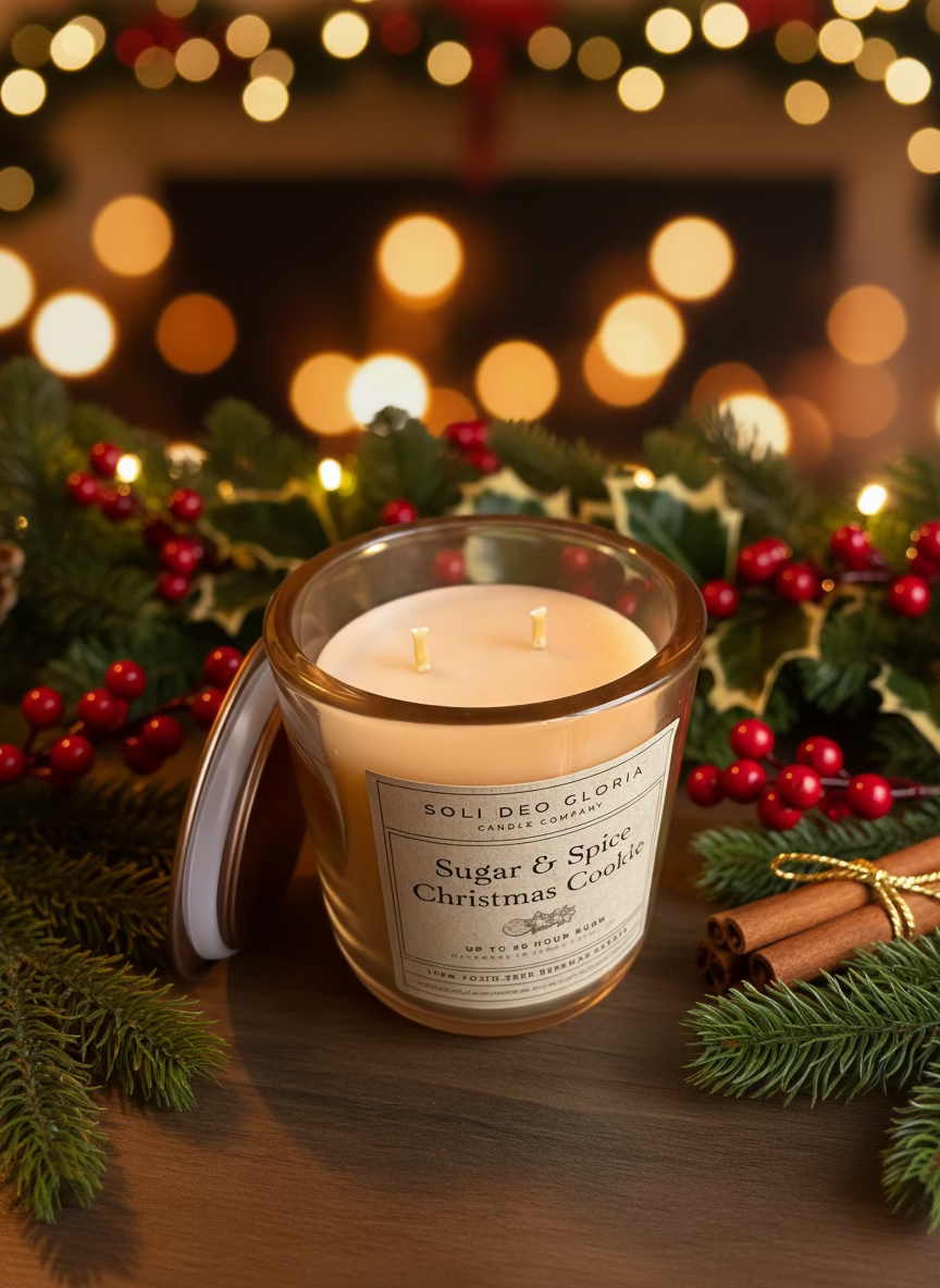 Sugar & Spice Beeswax Candle | Cozy Holiday Cookie Scent | Organic Essential Oil & Extract Infused