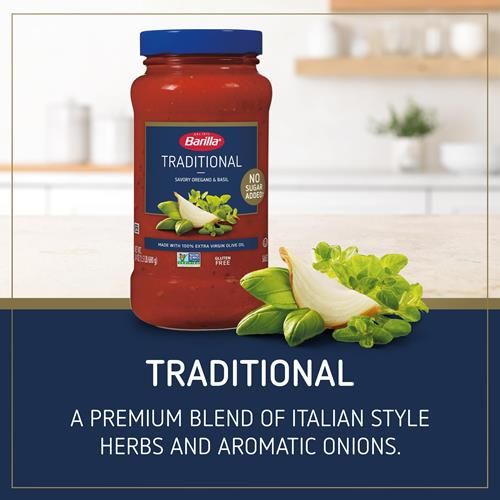 Barilla Premium Pasta Sauce Traditional, 24 Ounce Jar - No Added Sugar - Made With 100% Extra Virgin Olive Oil - No Artificial Colors, Flavors Or Preservatives - Non-Gmo, Gluten Free, Kosher - Pa