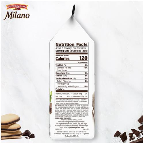 Pepperidge Farm Milano Mint Chocolate Cookies, 7 Oz Bag (15 Cookies)