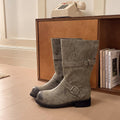 Women's Tall Knight Boots, 2026 Spring Autumn New Denim French Retro Slouchy Distressed Western Low Shaft Boots