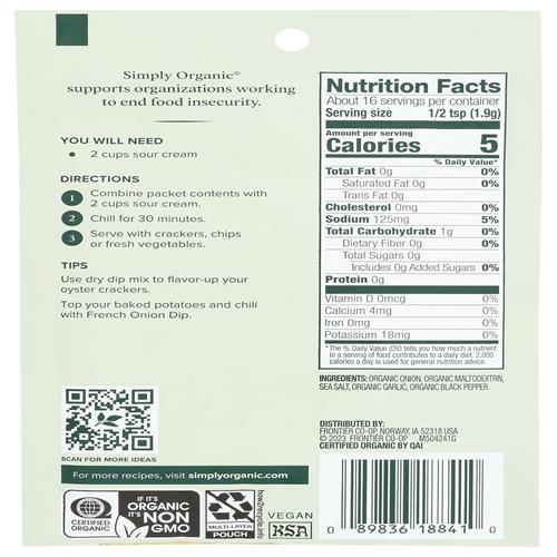 Simply Organic Dip Mix, French Onion, 1.1 Oz