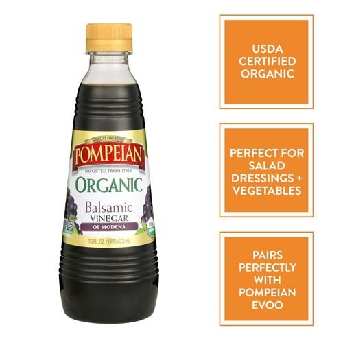 Pompeian Gourmet Organic Balsamic Vinegar, Perfect For Salad Dressings, Marinades & Vegetables, Non-Allergenic, Non-Gmo, 16 Fl. Oz.