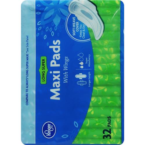 Kroger Super Long with Wings Maxi Pads 32 ct