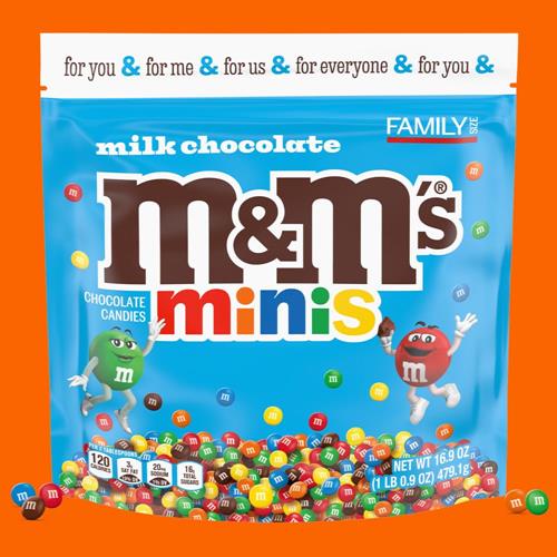 M&Ms Minis Milk Chocolate Candy Assortment, Family Size, 16.9 Oz Resealable Bulk Chocolate Candy Bag