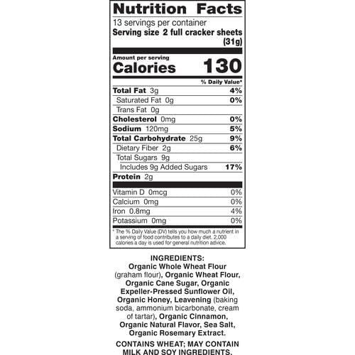 Annies Organic Graham Crackers, Cinnamon, Made With Whole Grain, 14.4 Oz