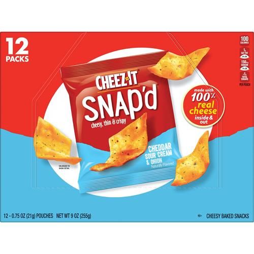 Cheez-It Snapd Cheese Cracker Chips, Thin Crisps, Lunch Snacks, Cheddar Sour Cream And Onion, 9Oz Box (12 Pouches)