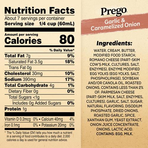 Prego Garlic And Caramelized Onion Alfredo Pasta Sauce, 14.5 Oz Jar