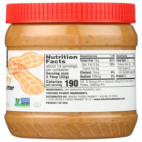 Whole Foods Market Creamy Peanut Butter With Salt, 16 Oz
