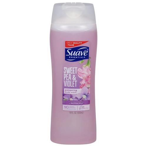 Suave Essentials Gentle Body Wash, Sweet Pea & Violet With A Floral Oil Blend Essence, Infused With Vitamin E & Pea Extract 18 Oz