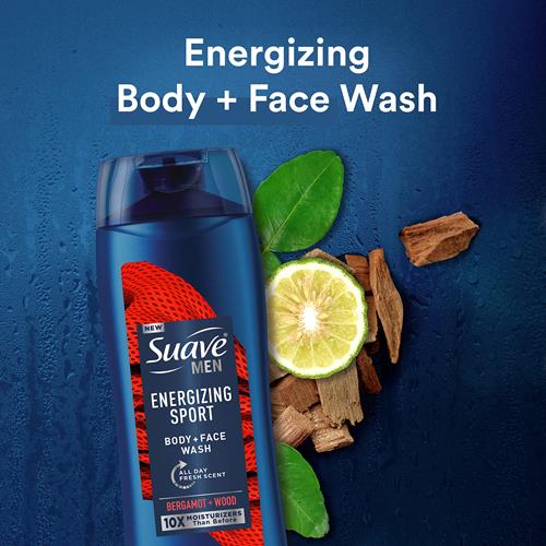 Suave Men Face & Body Wash, Body Cleanser For Moisturized Skin, Energizing Sport, With An All Day Fresh Scent 18 Oz