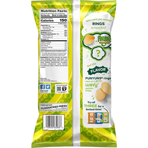 Lays Wavy Funyuns Onion Flavored Potato Chips Ranch, 7.5 Oz