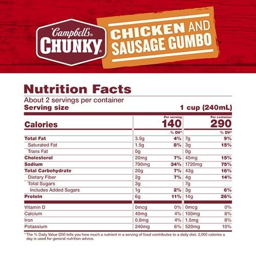 Campbells Chunky Soup, Chicken And Sausage Gumbo, 18.8 Oz Can