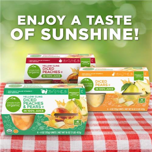 Simple Truth Organic Yellow Cling Diced Peach Cups in 100% Juice 4 ct / 4 oz